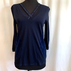 Desigual Navy Knit Strappy Neck Top - Size Small
